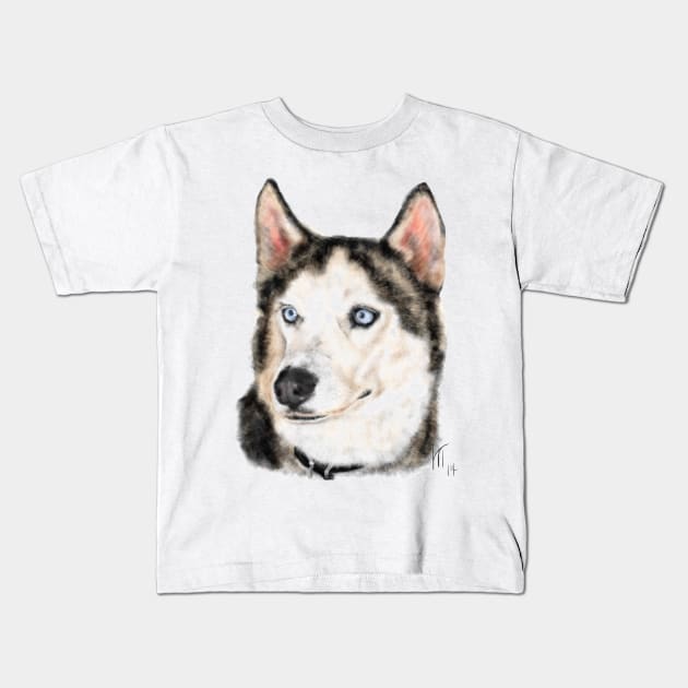 Serious Furry Husky Dog Kids T-Shirt by LITDigitalArt